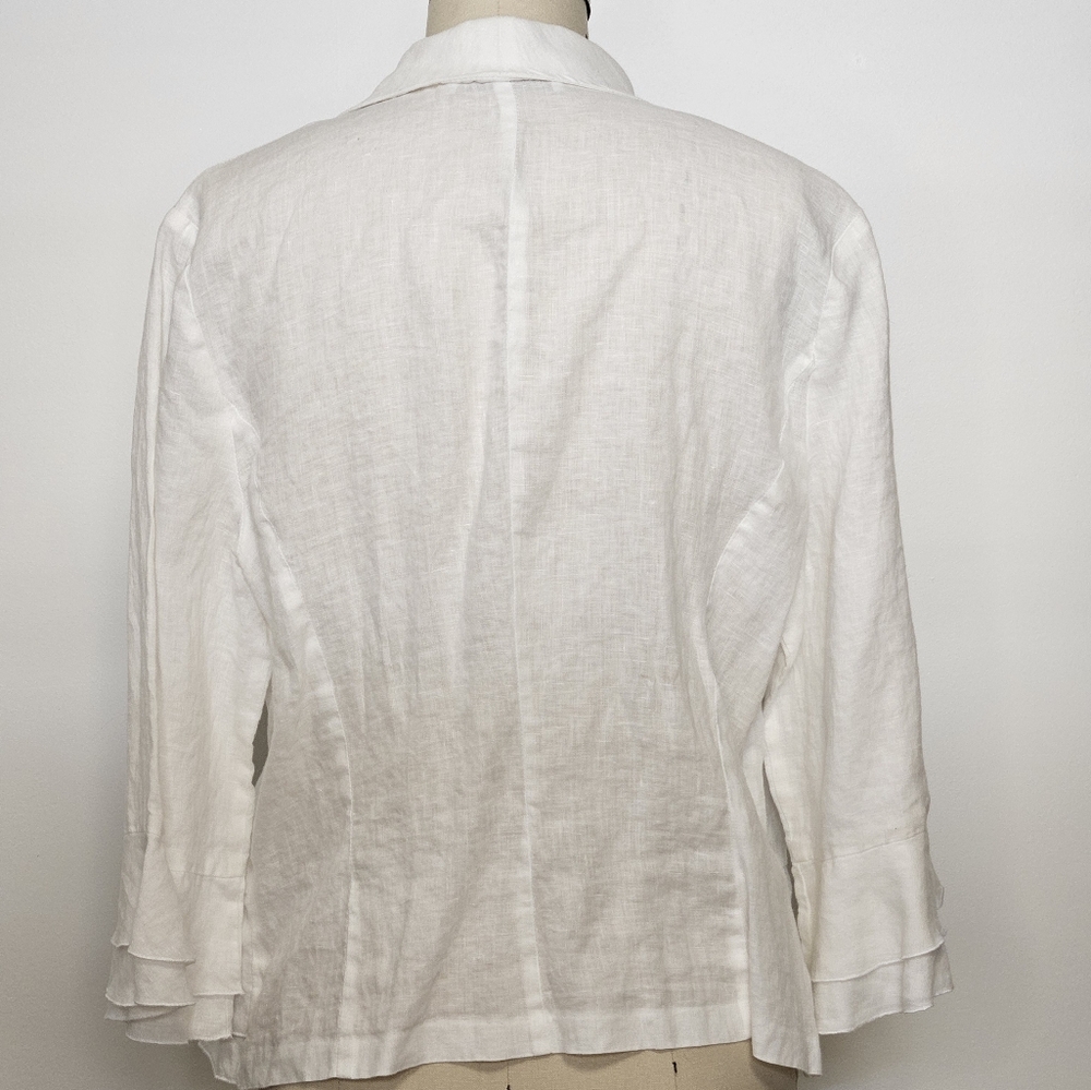 White Ruffled Linen Blouse - Picture 3 of 8